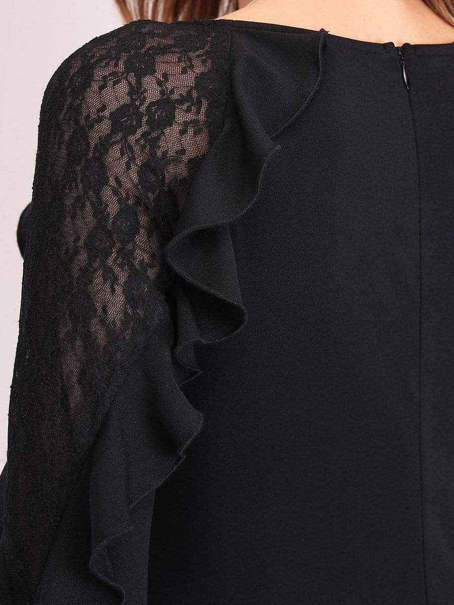 Color=Black | Women'S Elegant Long Sleeves Maxi Fishtail Evening Dress-Black 5