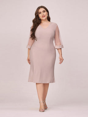 Color=Pink | Women'S Casual Bodycon Knee-Length Plus Size Casual Work Dress-Pink 4