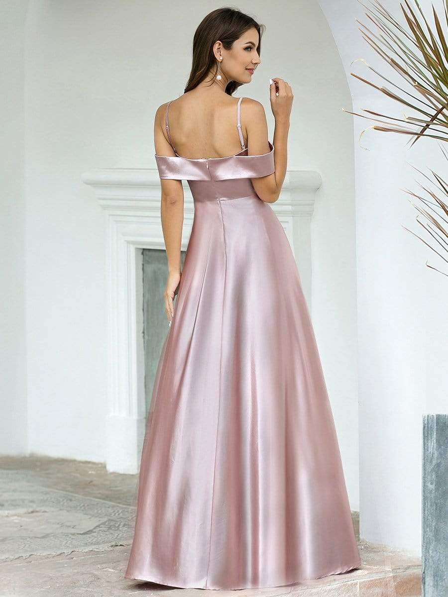 Color=Mauve | Romantic Off Shoulder With Straps A-Line Box Pleat Long Bridesmaid Dress-Mauve 2