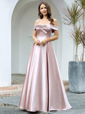Color=Mauve | Romantic Off Shoulder With Straps A-Line Box Pleat Long Bridesmaid Dress-Mauve 4