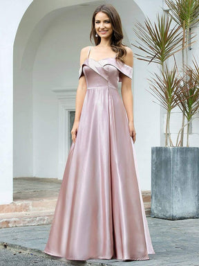 Color=Mauve | Romantic Off Shoulder With Straps A-Line Box Pleat Long Bridesmaid Dress-Mauve 1