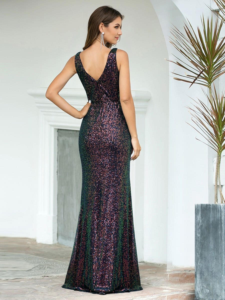 Color=Multicolor | Gorgeous V Neck Sleeveless Mermaid Sequin Evening Gowns-Multicolor 2