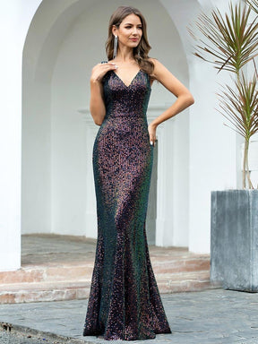 Color=Multicolor | Gorgeous V Neck Sleeveless Mermaid Sequin Evening Gowns-Multicolor 4
