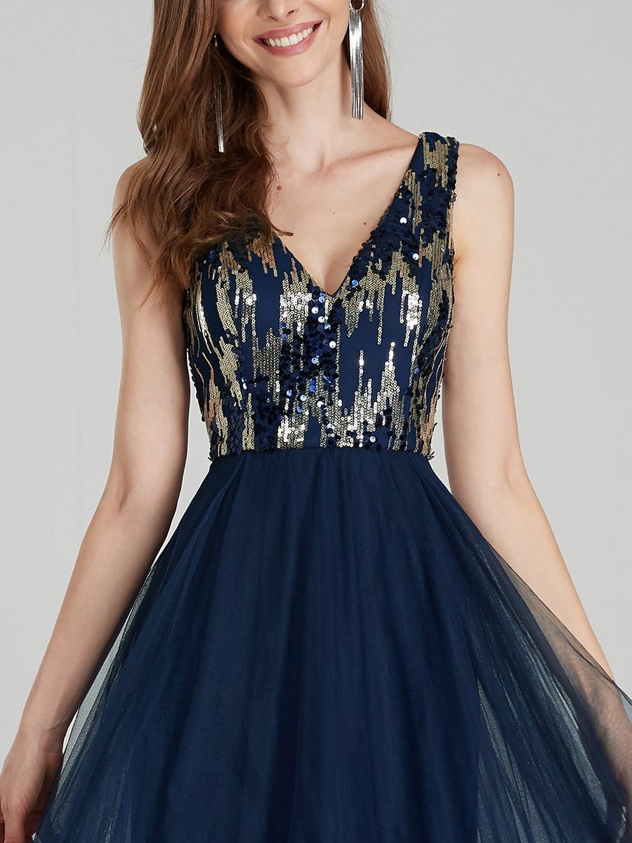 Color=Navy Blue | Unique Double Tiers Asymmetrical A-Line Prom Dresses-Navy Blue 10