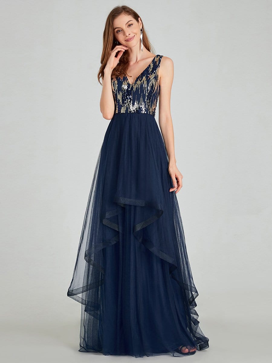 Color=Navy Blue | Unique Double Tiers Asymmetrical A-Line Prom Dresses-Navy Blue 6