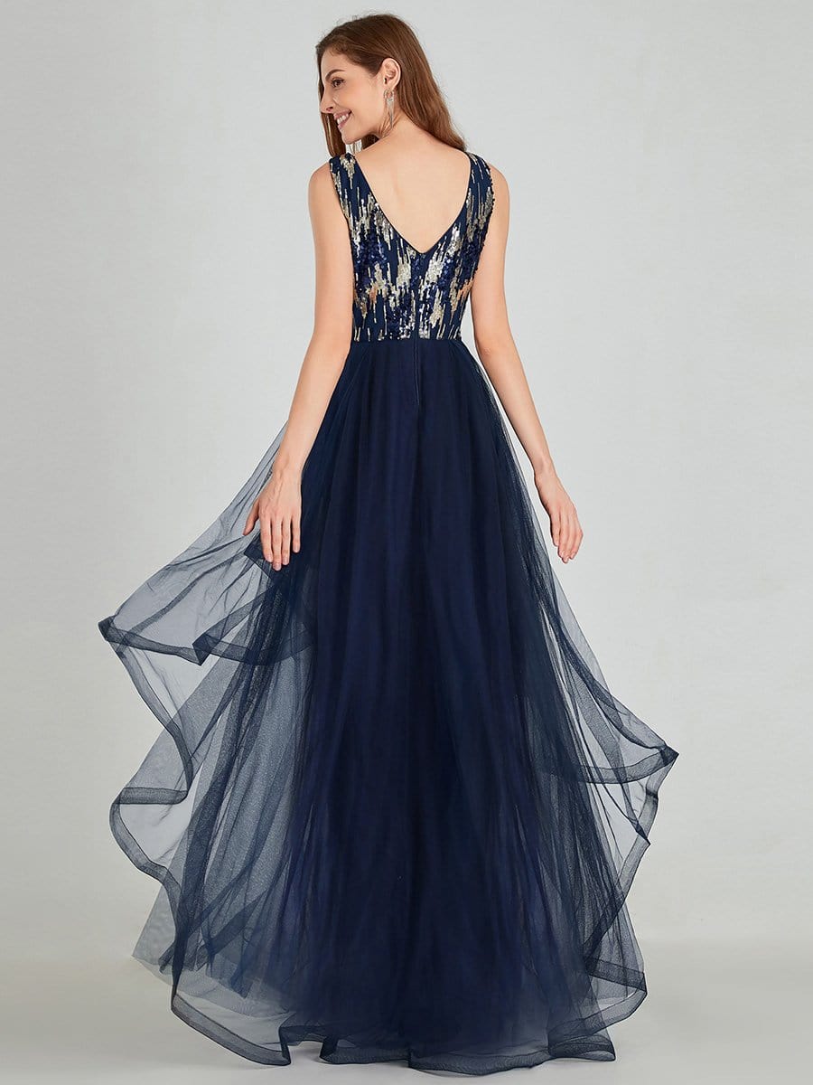 Color=Navy Blue | Unique Double Tiers Asymmetrical A-Line Prom Dresses-Navy Blue 7