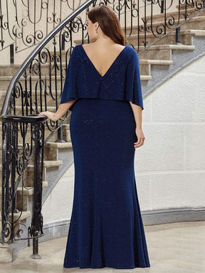 Color=Sapphire Blue | Sexy V Shaped Back Plus Size Mermaid Evening Dress With Wraps-Sapphire Blue 2