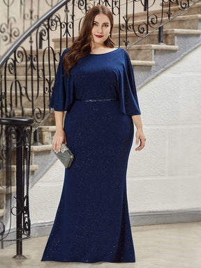 Color=Sapphire Blue | Sexy V Shaped Back Plus Size Mermaid Evening Dress With Wraps-Sapphire Blue 3