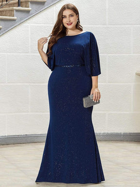 Color=Sapphire Blue | Sexy V Shaped Back Plus Size Mermaid Evening Dress With Wraps-Sapphire Blue 1