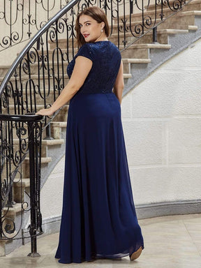 Color=Navy Blue | Classic Round Neck A-Line Plus Size Chiffon Prom Dress For Women-Navy Blue 2