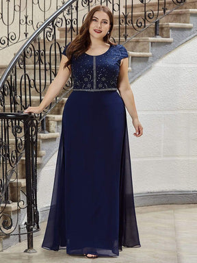 Color=Navy Blue | Classic Round Neck A-Line Plus Size Chiffon Prom Dress For Women-Navy Blue 4