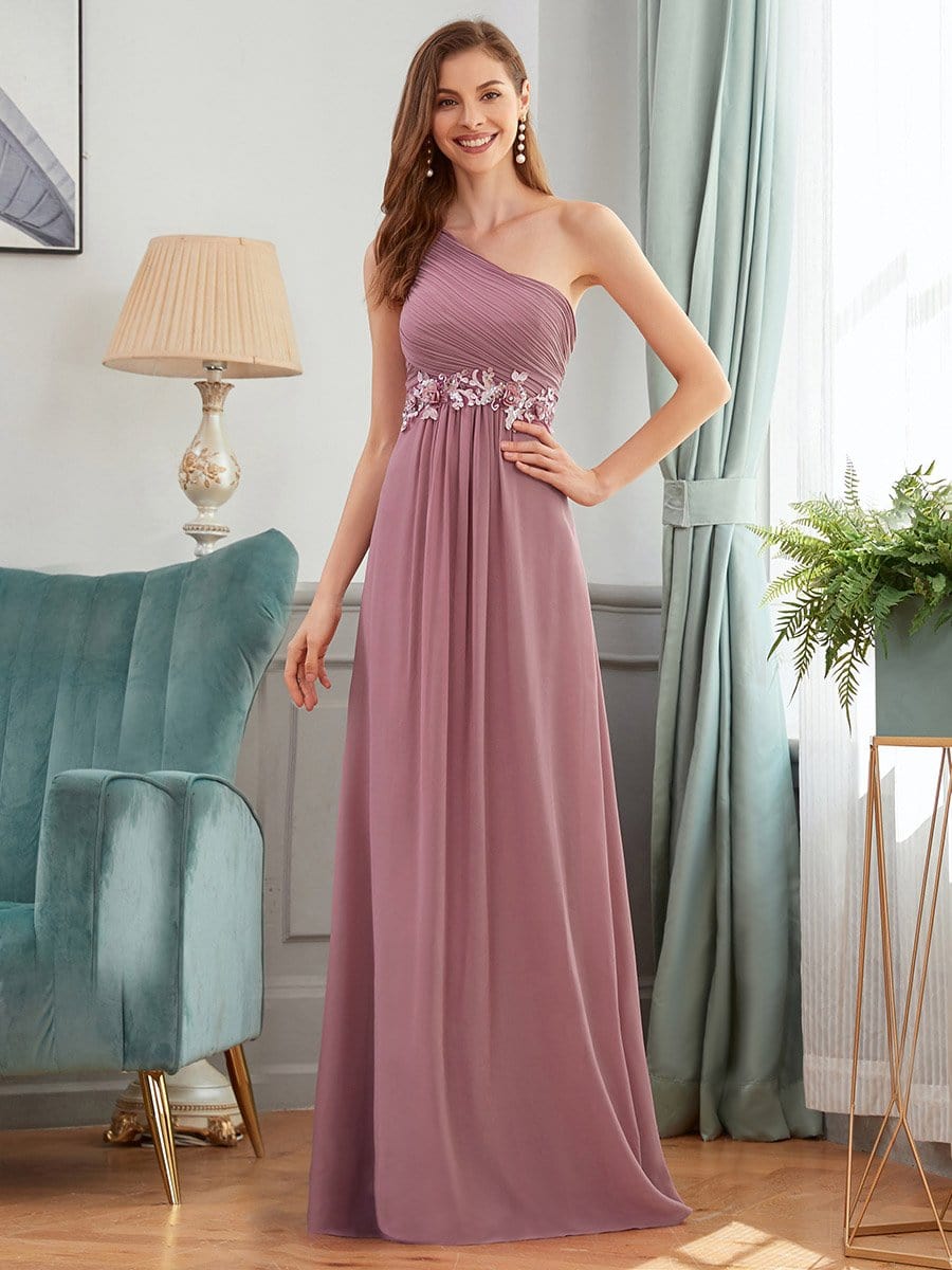 Color=Purple Orchid | Elegant One Shoulder A-Line Evening Dresses With Applique-Purple Orchid 1
