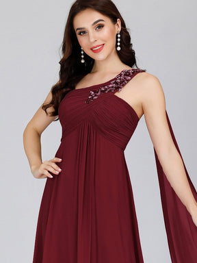 Color=Burgundy | Cute One Shoulder A-Line Floor Length Bridesmaid Dress With Appliques-Burgundy 5