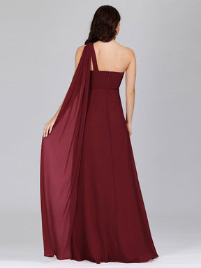 Color=Burgundy | Cute One Shoulder A-Line Floor Length Bridesmaid Dress With Appliques-Burgundy 2