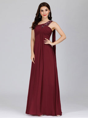 Color=Burgundy | Cute One Shoulder A-Line Floor Length Bridesmaid Dress With Appliques-Burgundy 3