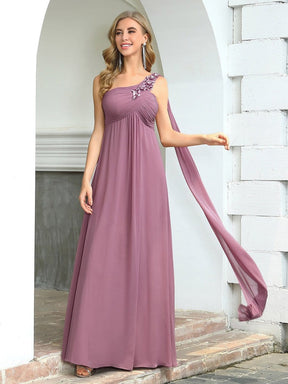 Color=Purple Orchid | Cute One Shoulder A-Line Floor Length Bridesmaid Dress With Appliques-Purple Orchid 3
