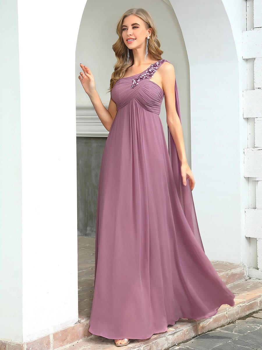 Color=Purple Orchid | Cute One Shoulder A-Line Floor Length Bridesmaid Dress With Appliques-Purple Orchid 4