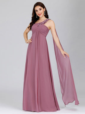 Color=Purple Orchid | Cute One Shoulder A-Line Floor Length Bridesmaid Dress With Appliques-Purple Orchid 1