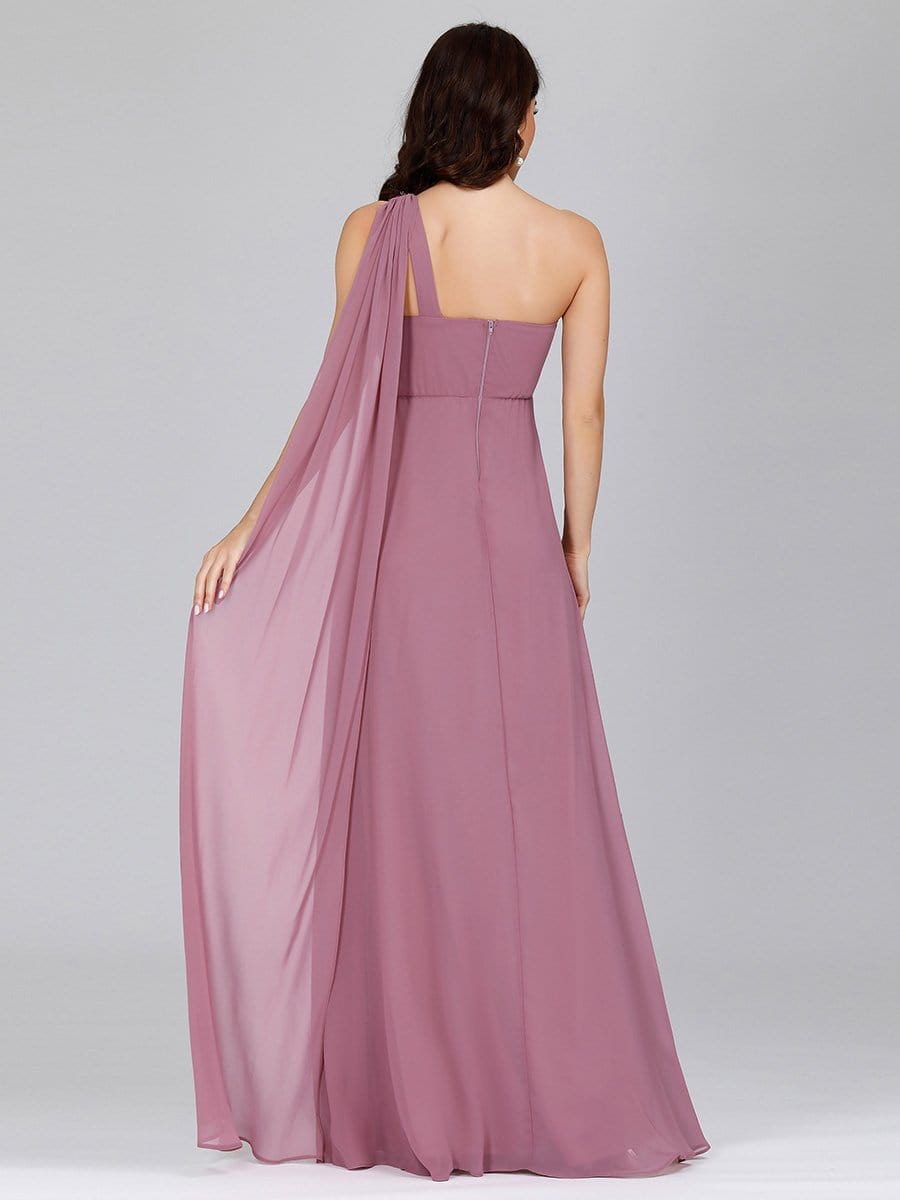 Color=Purple Orchid | Cute One Shoulder A-Line Floor Length Bridesmaid Dress With Appliques-Purple Orchid 2