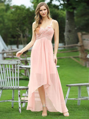 Color=Pink | Elegant Floor Length One-Shoulder Chiffon Bridesmaid Dress For Women-Pink 4