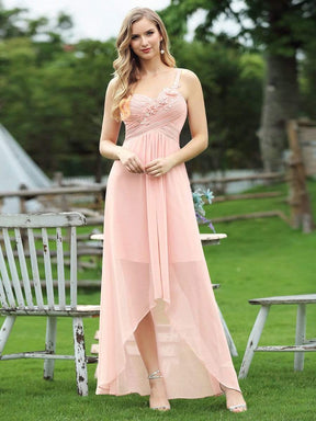 Color=Pink | Elegant Floor Length One-Shoulder Chiffon Bridesmaid Dress For Women-Pink 1