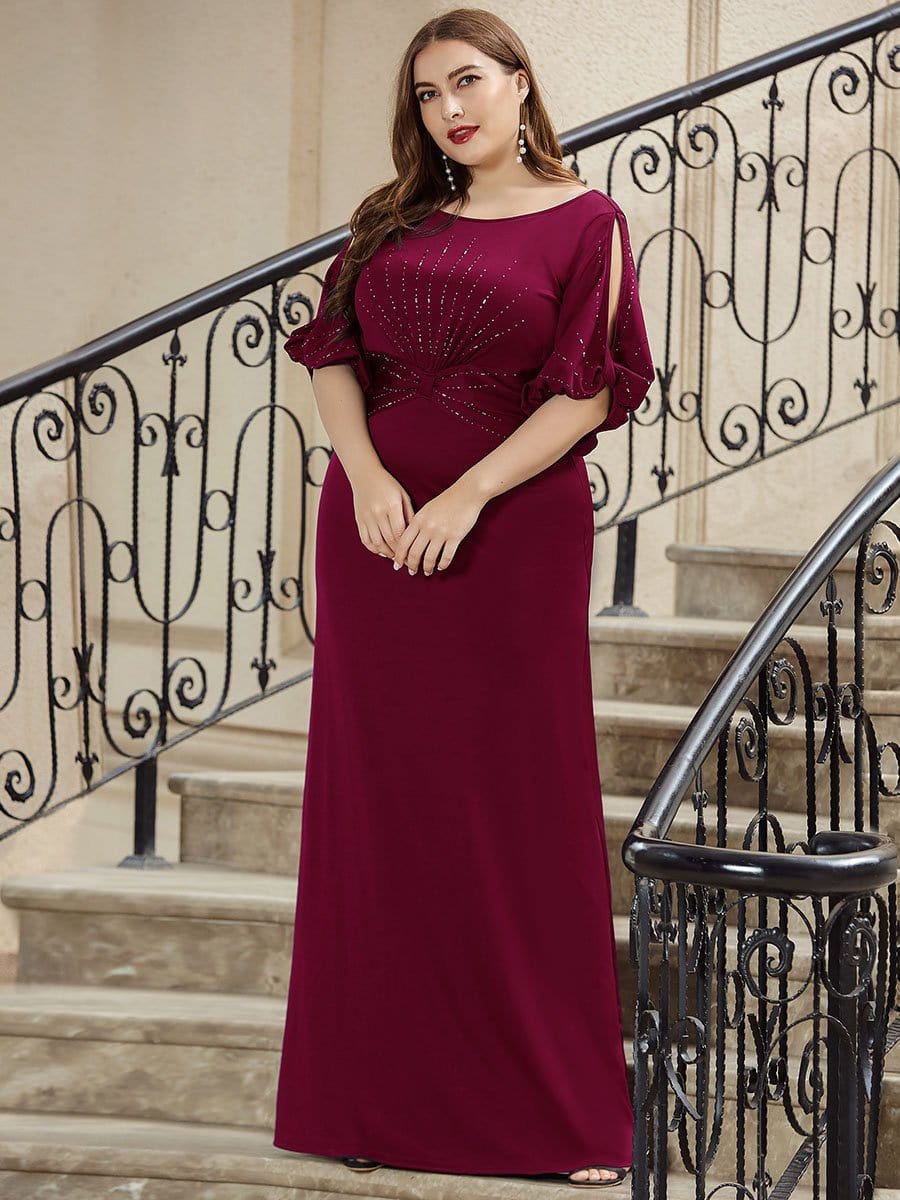 Color=Burgundy | Simple Maxi Plus Size Mermaid Party Dresses For Women-Burgundy 5