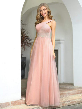 Color=Pink | Cute One Shoulder Ruched Bust Bridesmaid Dresses With Appliques-Pink 1