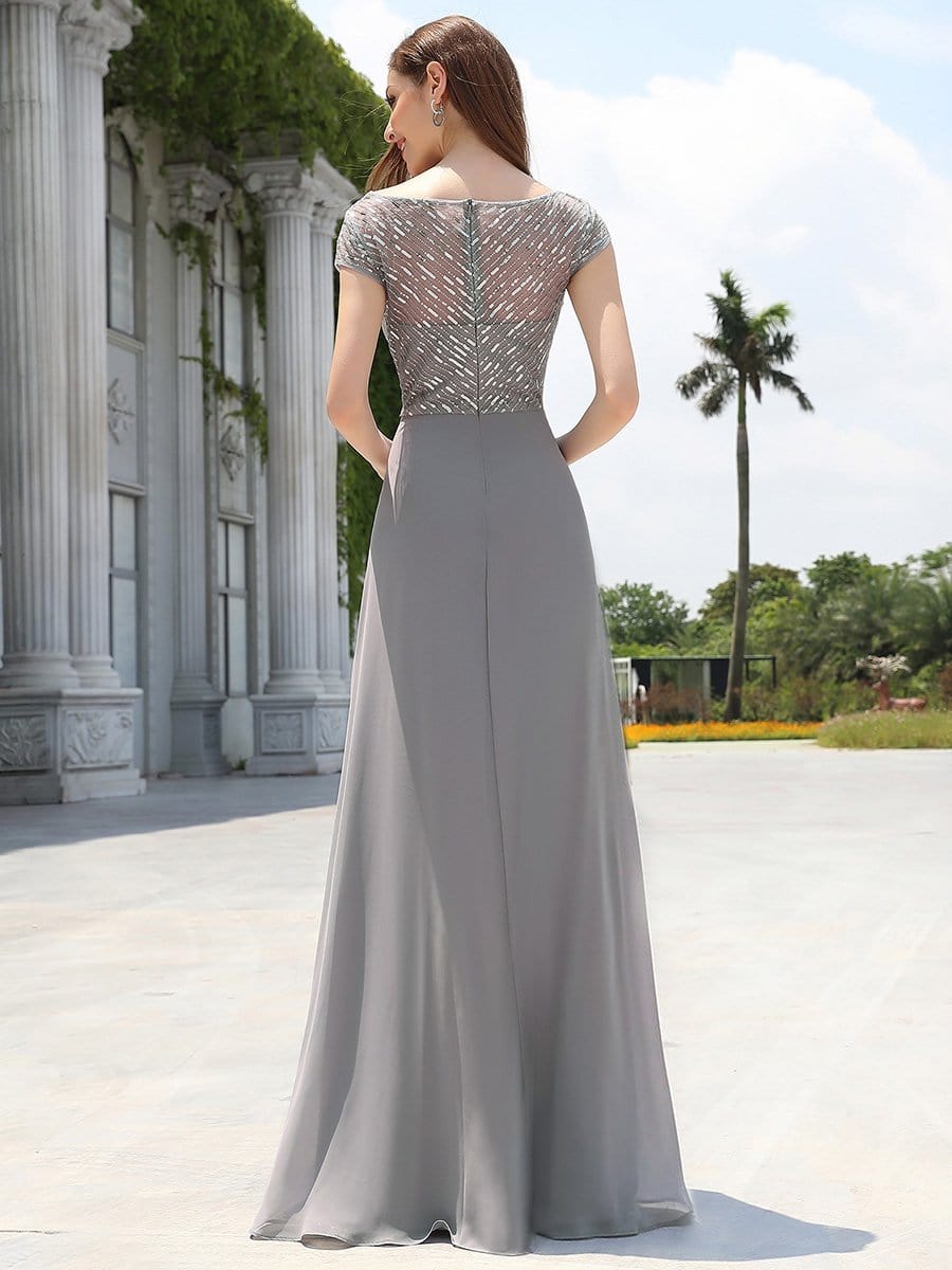 Color=Grey | Elegant One Shoulder A-Line Chiffon Bridesmaid Dress With Sequin-Grey 2