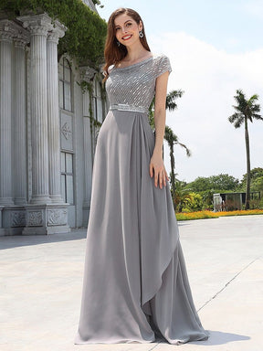 Color=Grey | Elegant One Shoulder A-Line Chiffon Bridesmaid Dress With Sequin-Grey 4