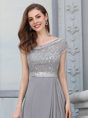 Color=Grey | Elegant One Shoulder A-Line Chiffon Bridesmaid Dress With Sequin-Grey 5