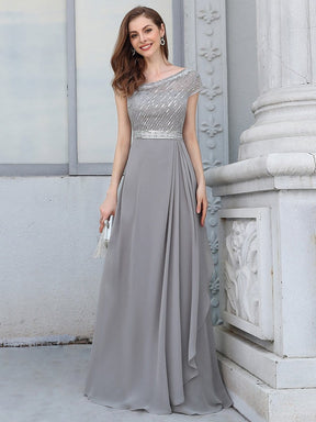 Color=Grey | Elegant One Shoulder A-Line Chiffon Bridesmaid Dress With Sequin-Grey 1