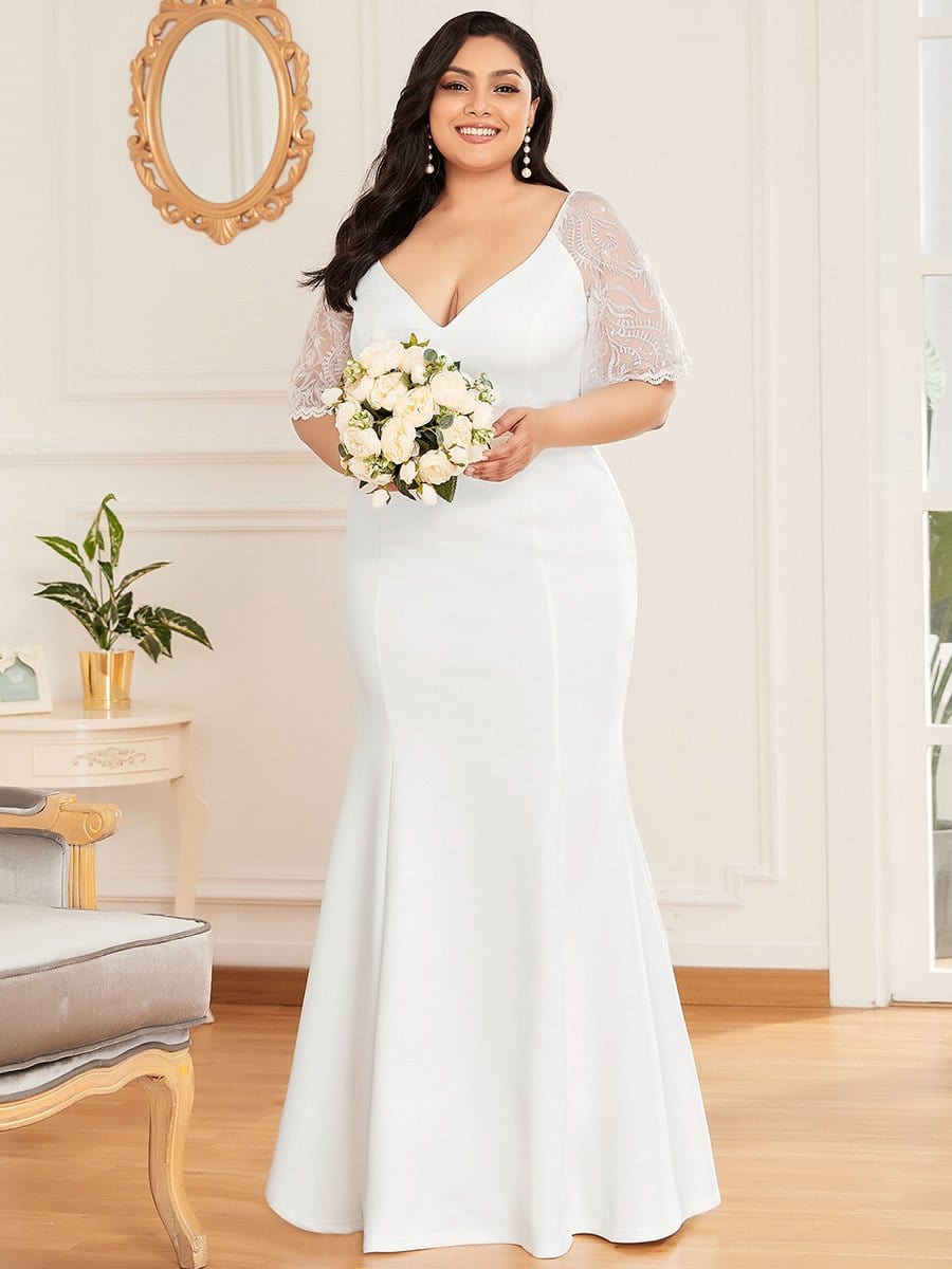 Sexy Plus Size Evening Dresses | Mermaid V neck with Lace Sleeves - Ever Pretty AU Sexy Plus Size Evening Dresses | Mermaid V neck with Lace Sleeves - Ever Pretty AU