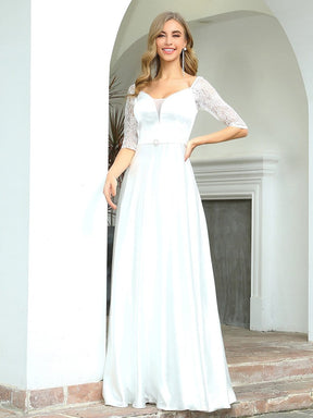 Color=White | Elegant Floor Length A-Line Wedding Dress For Women With Lace-White 1