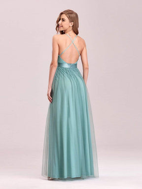 Color=Dusty Blue | Sexy Floor Length Deep V-Neck A-Line Tulle Backless Evening Dresses-Dusty Blue 2