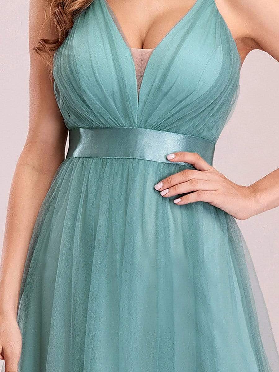 Color=Dusty Blue | Sexy Floor Length Deep V-Neck A-Line Tulle Backless Evening Dresses-Dusty Blue 5