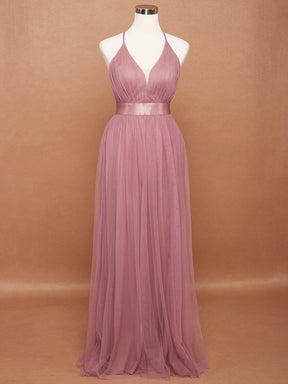 Color=Purple Orchid | Sexy Floor Length Deep V-Neck A-Line Tulle Backless Evening Dresses-Purple Orchid 8