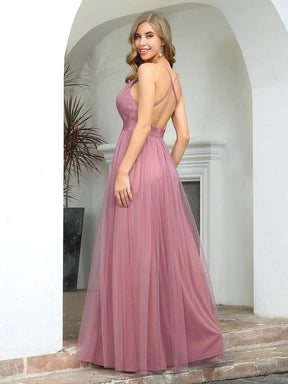 Color=Purple Orchid | Sexy Floor Length Deep V-Neck A-Line Tulle Backless Evening Dresses-Purple Orchid 4