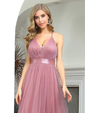 Color=Purple Orchid | Sexy Floor Length Deep V-Neck A-Line Tulle Backless Evening Dresses-Purple Orchid 6