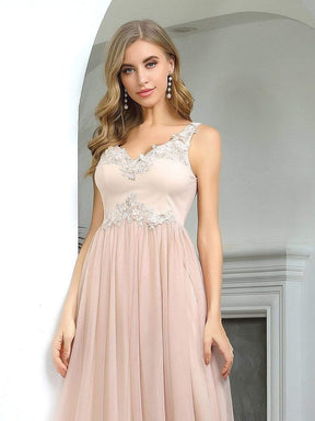 Color=Blush | Sexy Deep V-Neck Tulle Evening Dress With Floor-Length And A-Line Silhouette-Blush 5