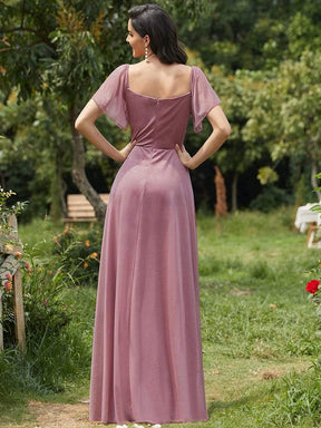 Color=Orchid | Modest V-Neck Evening Dresses With Short Ruffles Sleeves-Orchid 2
