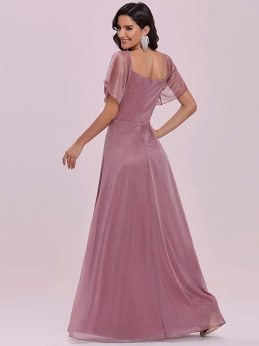 Color=Orchid | Modest V-Neck Evening Dresses With Short Ruffles Sleeves-Orchid 6
