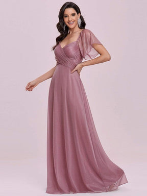 Color=Orchid | Modest V-Neck Evening Dresses With Short Ruffles Sleeves-Orchid 8