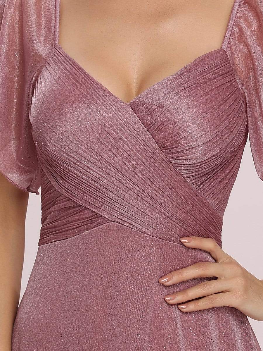 Color=Orchid | Modest V-Neck Evening Dresses With Short Ruffles Sleeves-Orchid 9