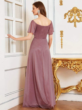 Color=Orchid | Modest V-Neck Evening Dresses With Short Ruffles Sleeves-Orchid 4