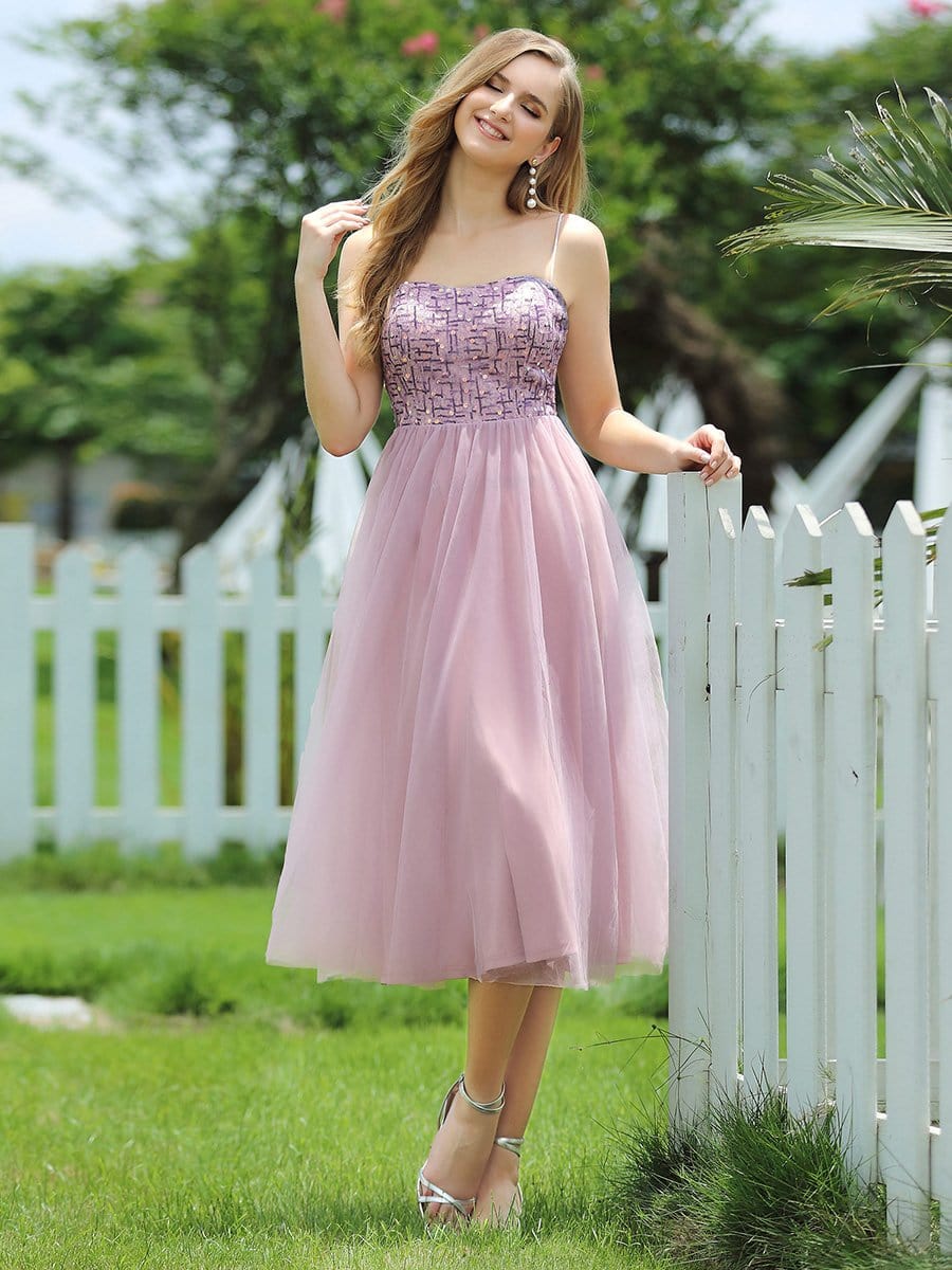 Color=Mauve | Stylish A-Line Tulle Bridesmaid Dress For Prom With Spaghetti Straps-Mauve 3