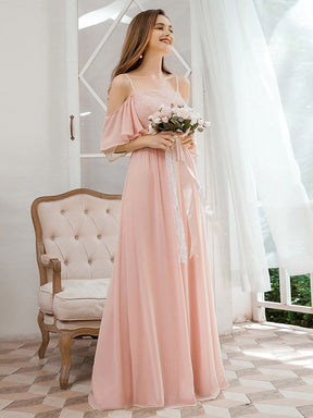 Color=Pink | Sweet Off Shoulders Chiffon Bridesmaid Dresses With Lace Decoration-Pink 4
