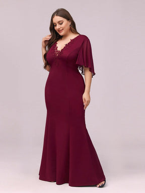Color=Burgundy | Elegant Floor Length Deep V-Neck Mermaid Evening Dresses-Burgundy 5