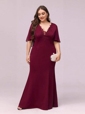 Color=Burgundy | Elegant Floor Length Deep V-Neck Mermaid Evening Dresses-Burgundy 4