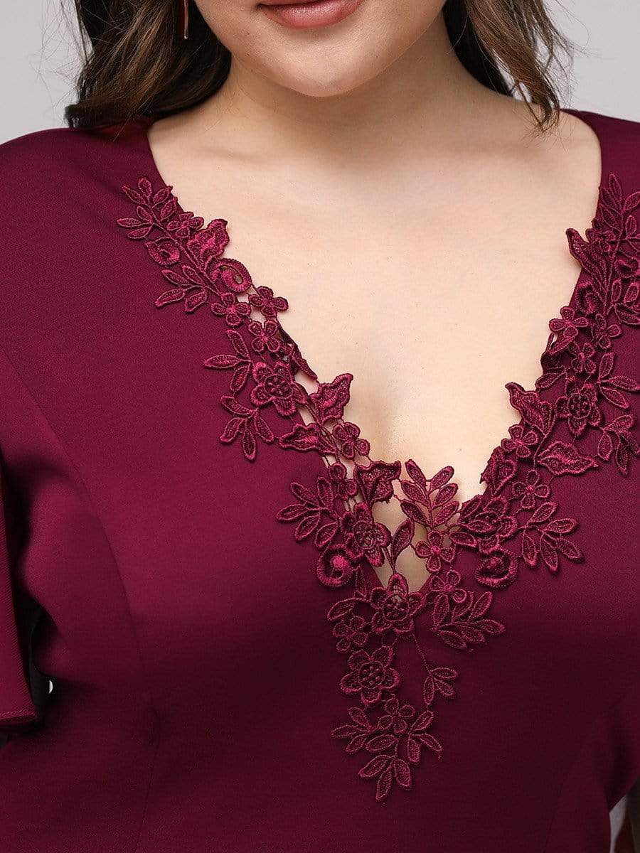 Color=Burgundy | Elegant Floor Length Deep V-Neck Mermaid Evening Dresses-Burgundy 5