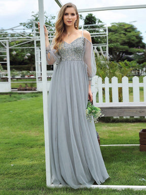 Color=Grey | Flattering Tulle A-Line Evening Dresses With See-Through Cold Shoulders-Grey 3